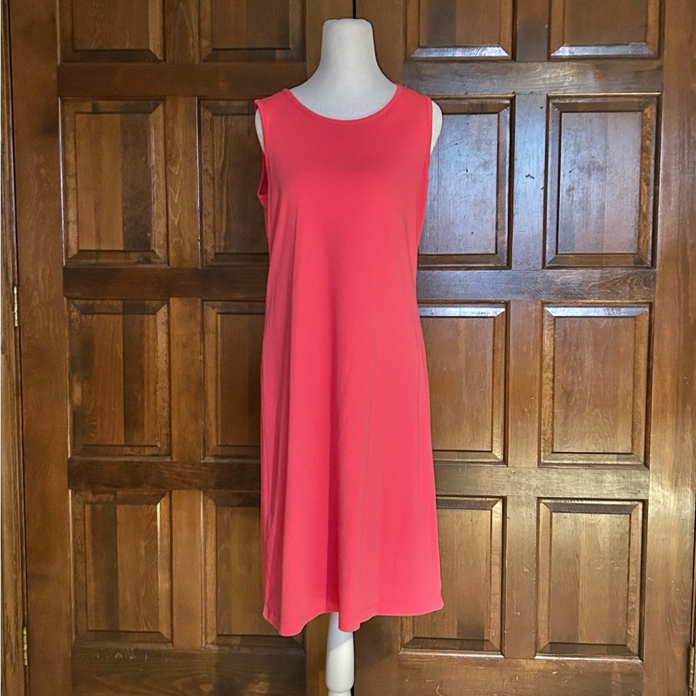 Norm Thompson Prima Pink Cotton Knit Sleeveless Dress Midi Size PS Petite - Picture 2 of 7